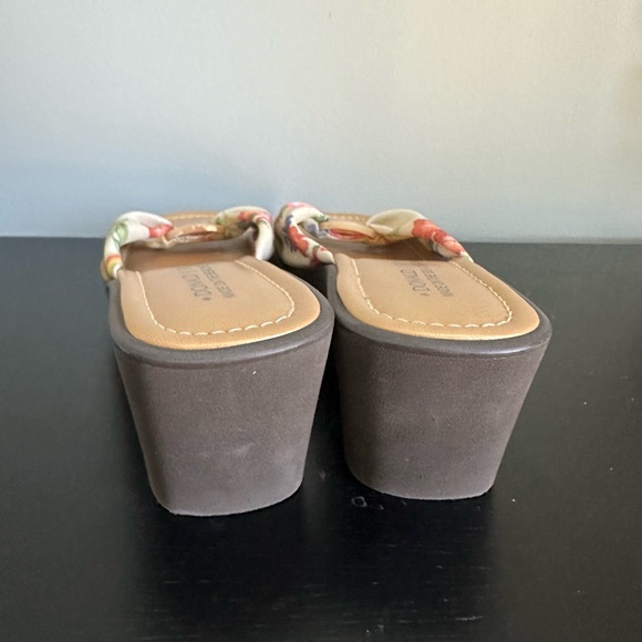 Brown Wedge Sandals with Muted Floral Strap - Picture 6 of 6